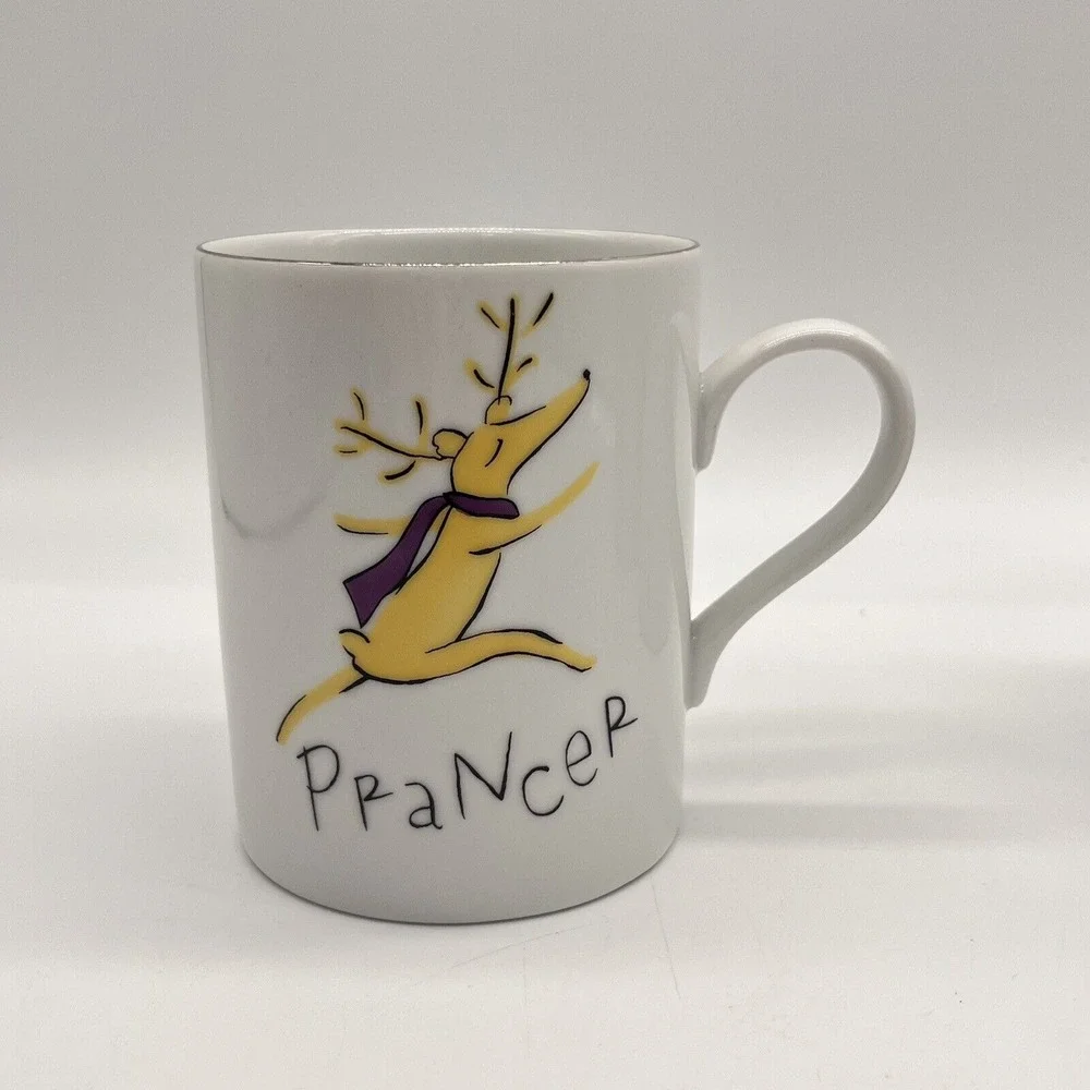 Pottery Barn Reindeer Christmas Mugs Dasher & Prancer Vintage Holiday Cups